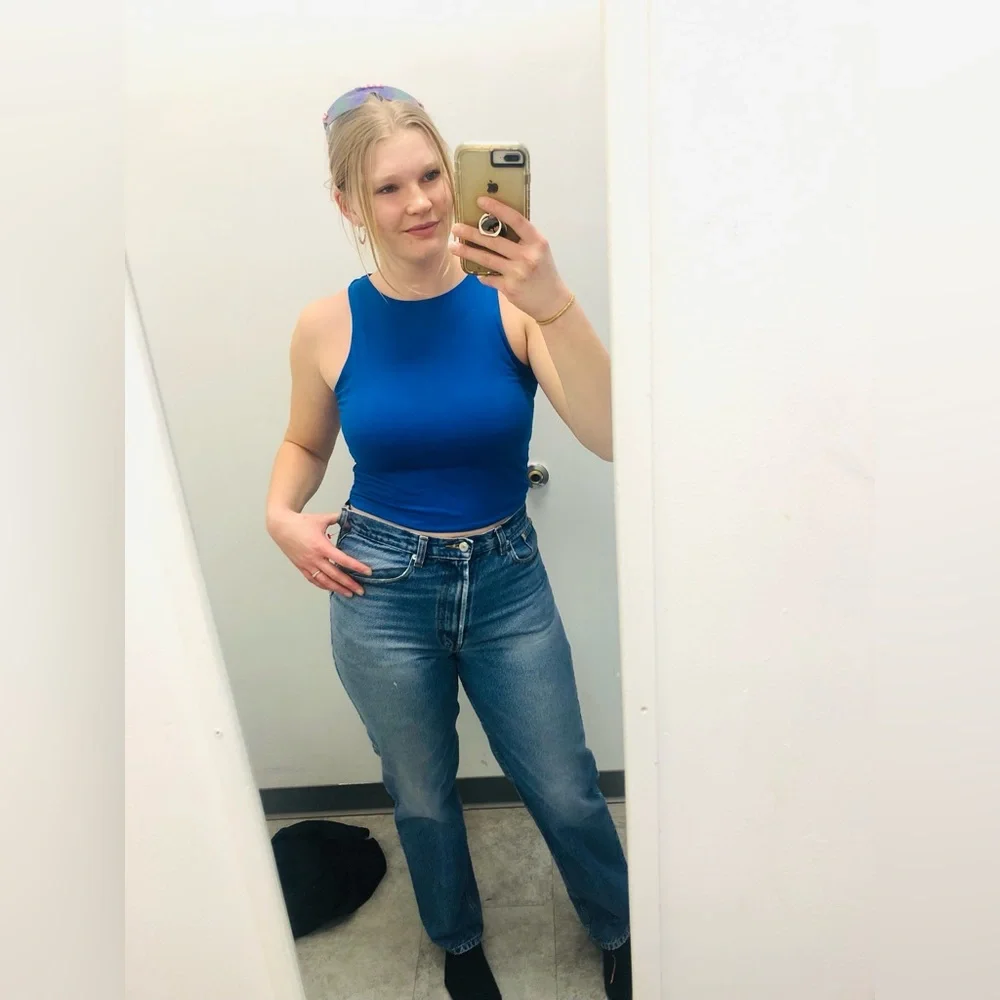 Full Blue Registered Vintage Straight Leg Distressed Jeans Retro High Rise - Picture 2 of 16